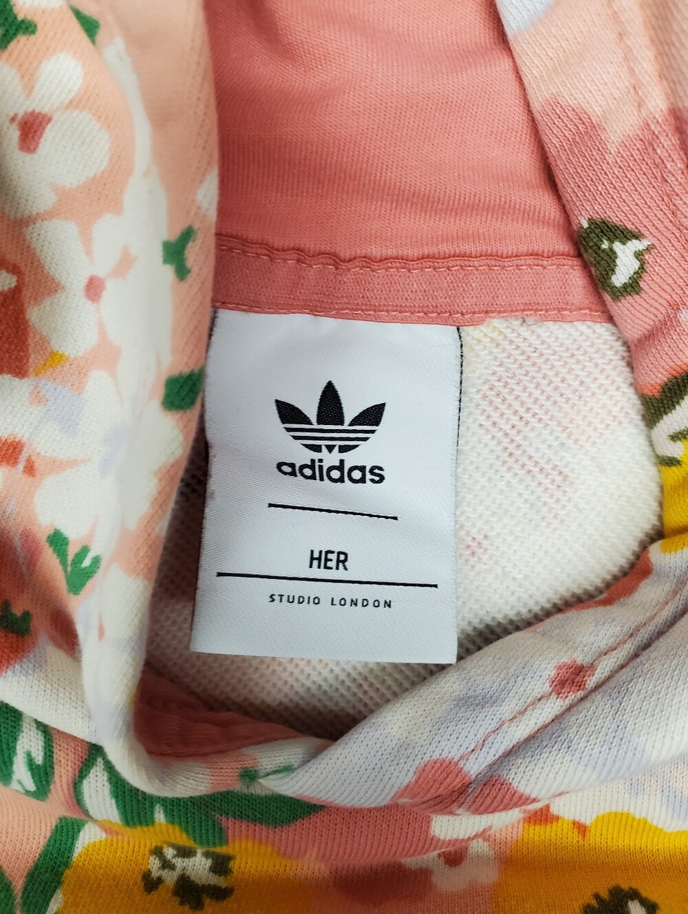 Adidas Originals Her Studio London Floral Hoodie Pink Yellow Trefoil Sweatshirt - Picture 2 of 8